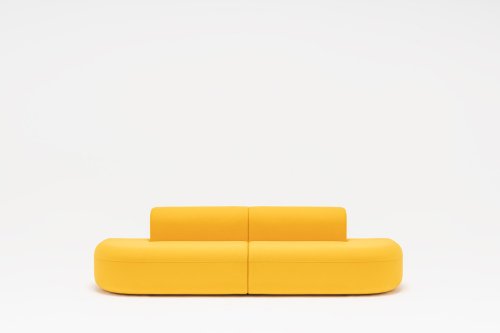 Modular designer sofa in yellow, with two low seats and two backrests