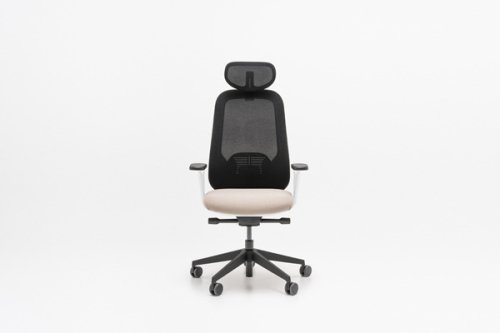 Task chair with upholstered beige seat