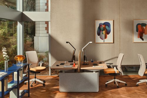 Ogi Drive Bench - electrically adjustable bench desk with felt panels